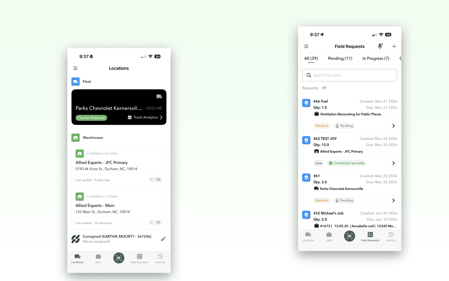 Duct cleaning mobile app — work orders and inventory in the field