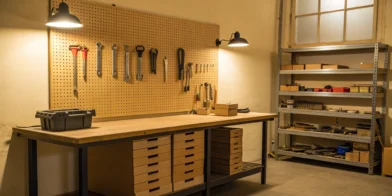 Plumbing truck stock: organized tools, parts, and storage.