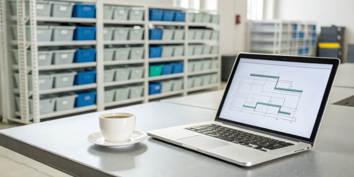 Inventory management software dashboard on a laptop.