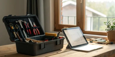 Fishbowl vs. Ply inventory software comparison on a contractor's desk.