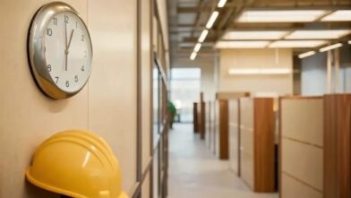 A clock on an office wall