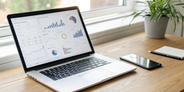 A laptop showing the dashboard of a computer inventory management software.