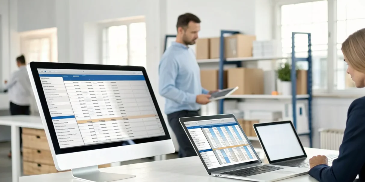 Inventory management software on a computer screen used for tracking stock levels.