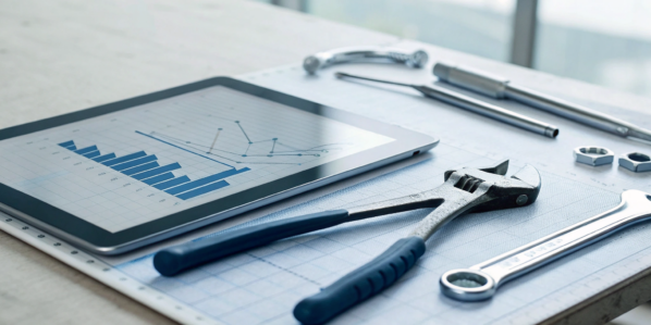 Analyzing an inventory management software cost comparison chart on a tablet.