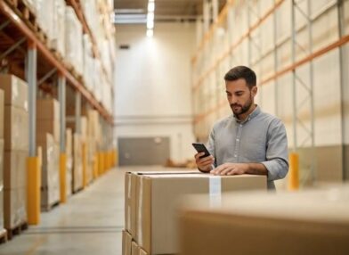 A technician is returning items to the warehouse