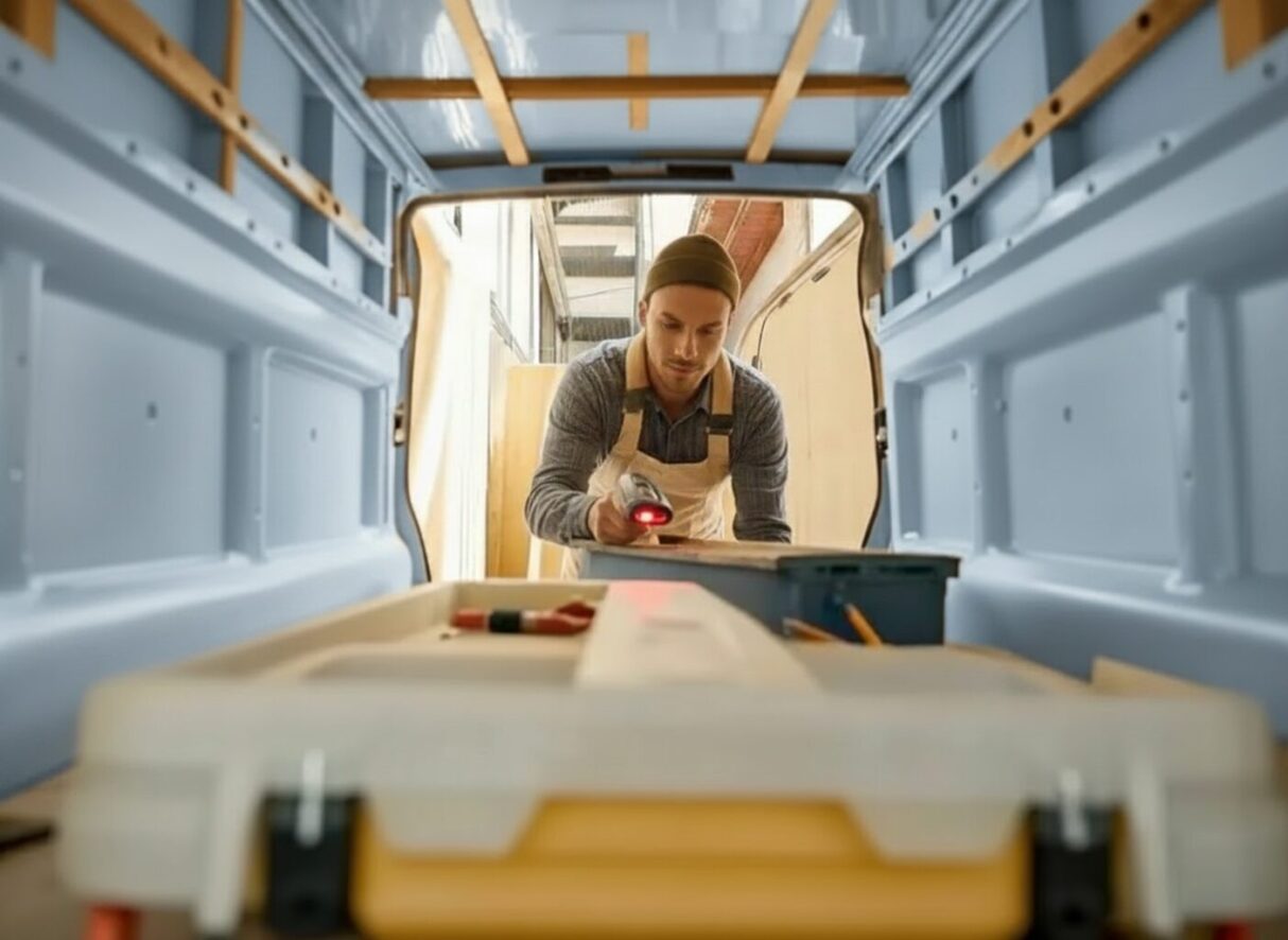 A worker with a barcode scanner