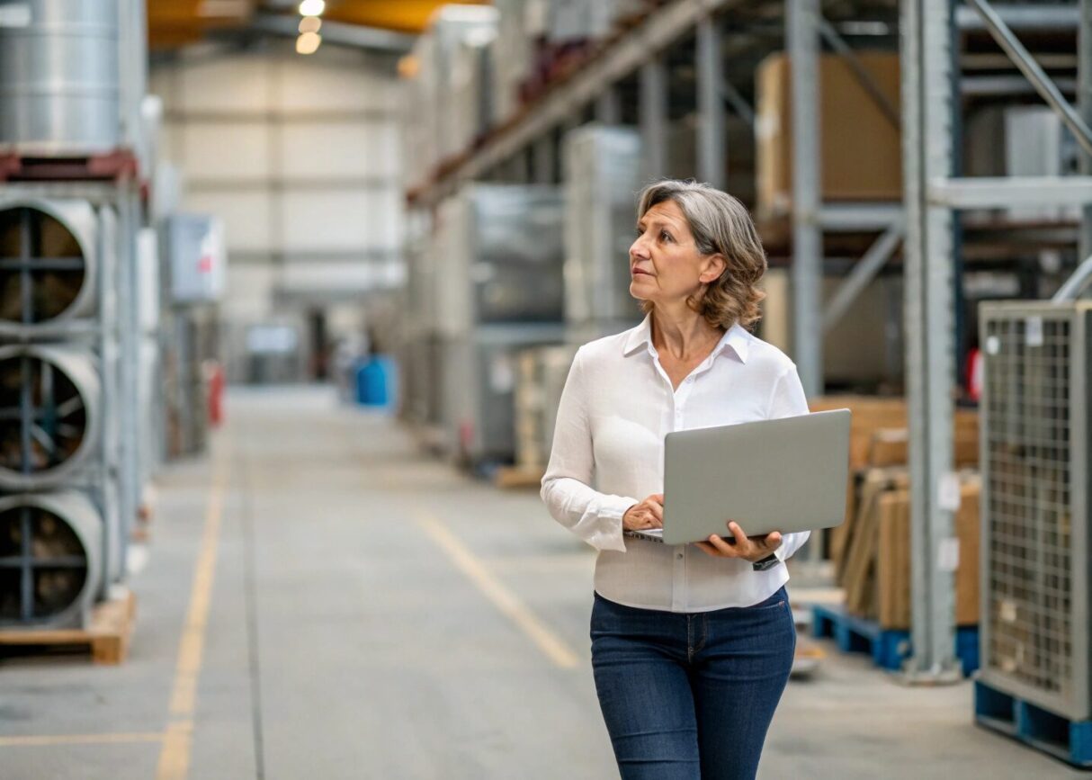 A manager walking through a warehouse
