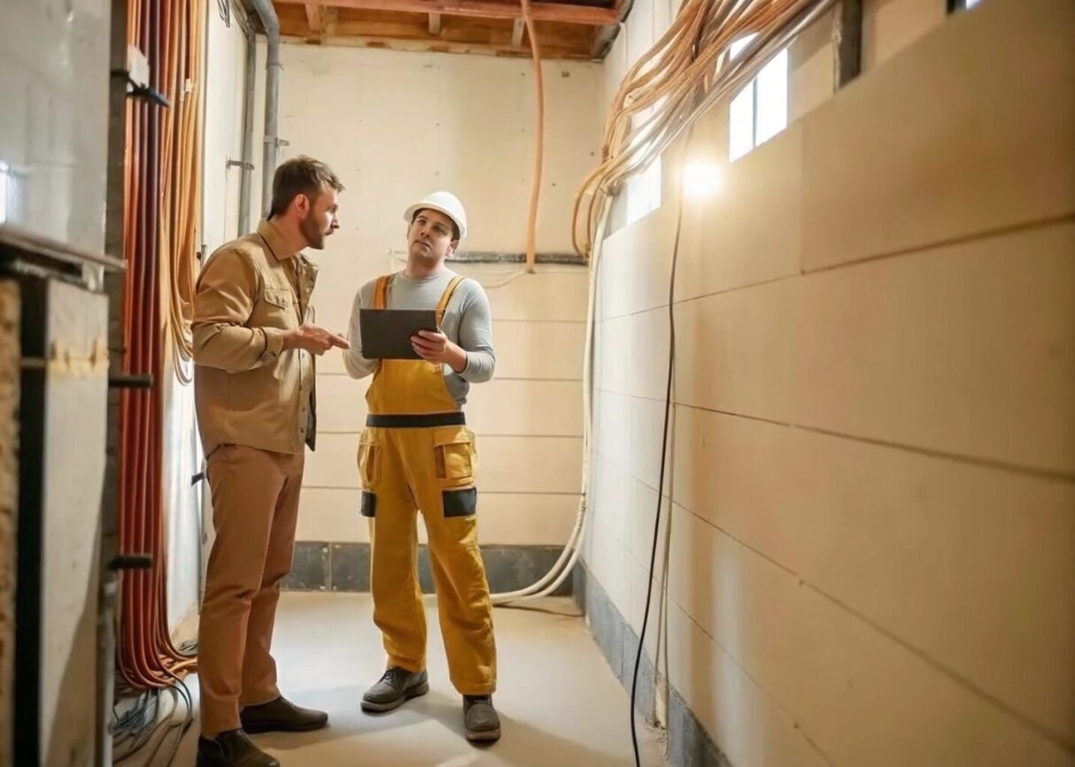 An electrician looking at their tablet